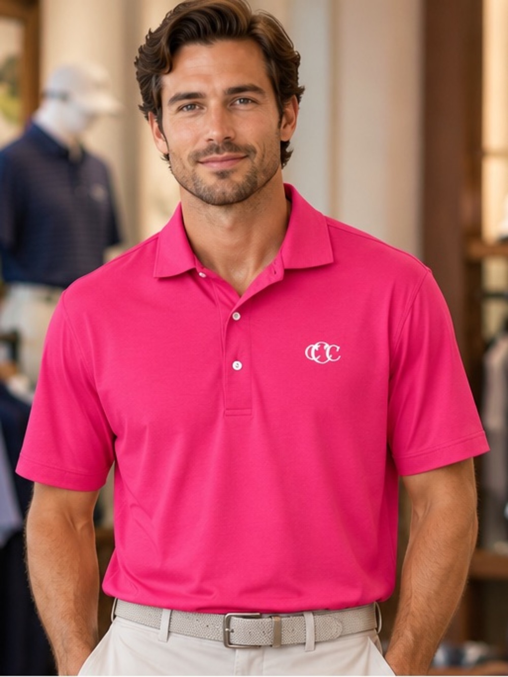 Peter Millar Pink Golf Polo Shirt Logo Coral Creek Club Embroidered Men's Large